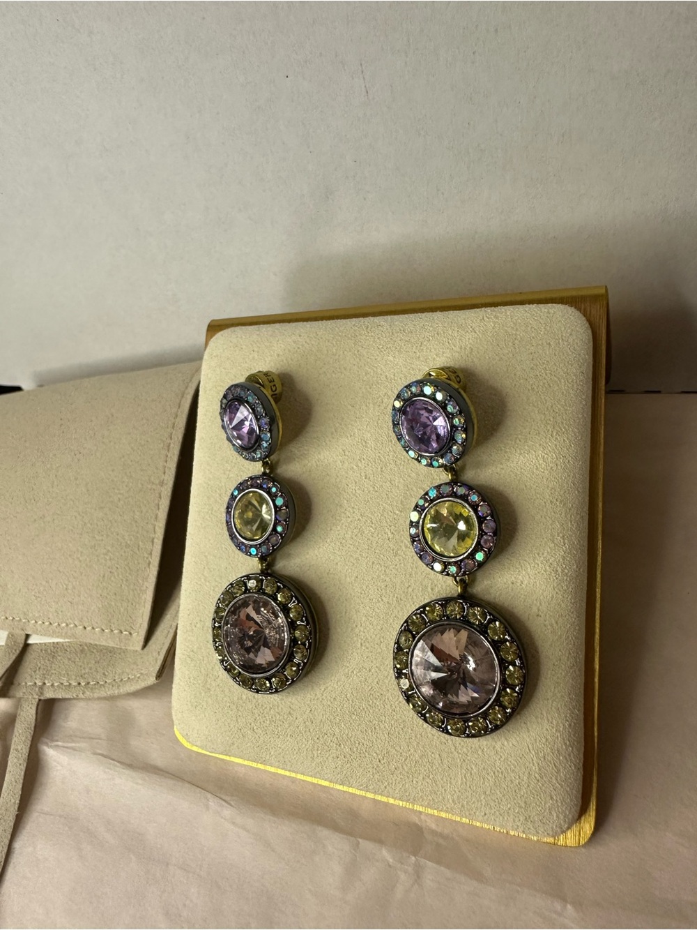 Kurt Geiger Multicolor Octavia Linear Purple  Crystal Drop Earrings - Picture 3 of 7